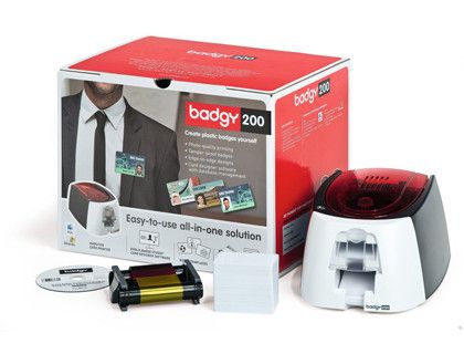 Impresora de tarjeta badgy 200 incluye cinta 100 tarjetas y programa edicion badge studio+