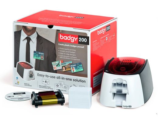 Impresora de tarjeta badgy 200 incluye cinta 100 tarjetas y programa edicion badge studio+