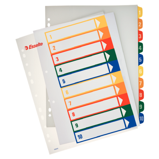Índice de proyectos Imprimible Esselte. DIN A4. Pestañas PP 1-10, multicolor