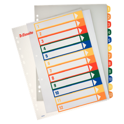 Índice de proyectos Imprimible Esselte. DIN A4. Pestañas PP 1-12, multicolor