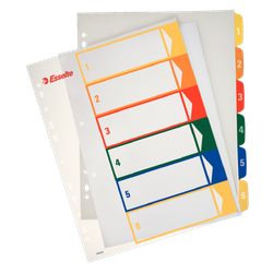 Índice de proyectos Imprimible Esselte. DIN A4. Pestañas PP 1-6, multicolor