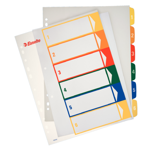 Índice de proyectos Imprimible Esselte. DIN A4. Pestañas PP 1-6, multicolor