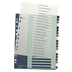 Índice de proyectos Imprimible Leitz STYLE. DIN A4. Pestañas PP 1-20