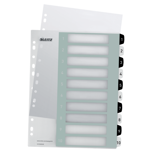 Índice de proyectos Imprimible Leitz WOW. DIN A4. Pestañas PP 1-10, blanco/negro