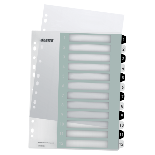 Índice de proyectos Imprimible Leitz WOW. DIN A4. Pestañas PP 1-12, blanco/negro