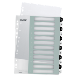 Índice de proyectos Imprimible Leitz WOW. DIN A4. Pestañas PP 1-12, blanco/negro