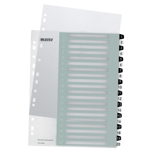 Índice de proyectos Imprimible Leitz WOW. DIN A4. Pestañas PP 1-20, blanco/negro
