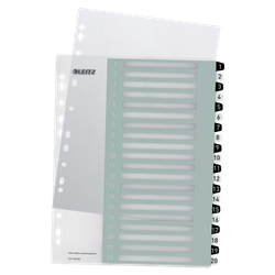 Índice de proyectos Imprimible Leitz WOW. DIN A4. Pestañas PP 1-20, blanco/negro