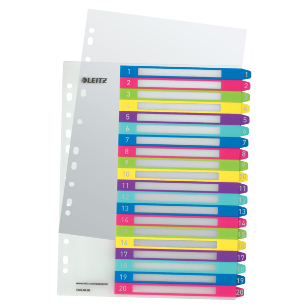 Índice de proyectos Imprimible Leitz WOW. DIN A4. Pestañas PP 1-20