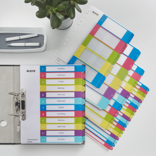 Índice de proyectos Imprimible Leitz WOW. DIN A4. Pestañas PP 1-20