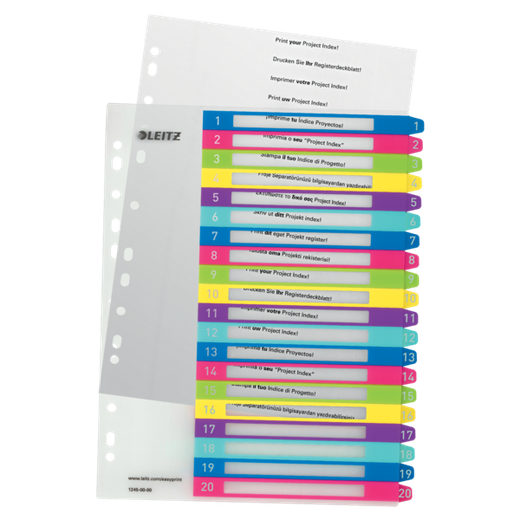 Índice de proyectos Imprimible Leitz WOW. DIN A4. Pestañas PP 1-20
