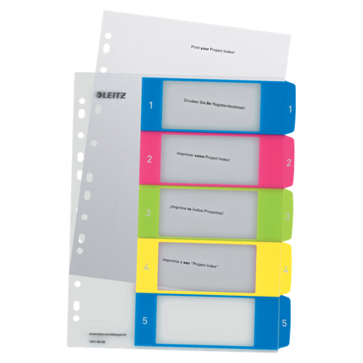 Índice de proyectos Imprimible Leitz WOW. DIN A4. Pestañas PP 1-5