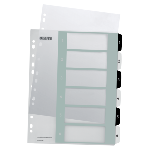 Índice de proyectos Imprimible Leitz WOW. DIN A4. Pestañas PP 1-6, blanco/negro