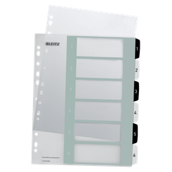Índice de proyectos Imprimible Leitz WOW. DIN A4. Pestañas PP 1-6, blanco/negro