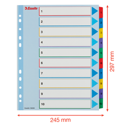 Índice de proyectos multitaladro. DIN A4. Borra y Re-Escribe. Pestañas 1-10, multicolor