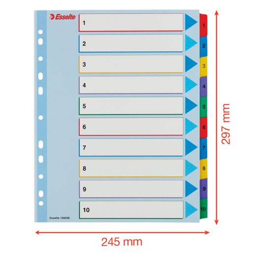 Índice de proyectos multitaladro. DIN A4. Borra y Re-Escribe. Pestañas 1-10, multicolor