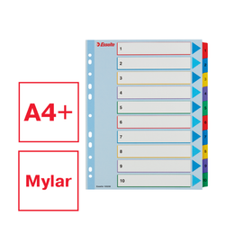 Índice de proyectos multitaladro. DIN A4. Borra y Re-Escribe. Pestañas 1-10, multicolor
