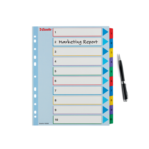 Índice de proyectos multitaladro. DIN A4. Borra y Re-Escribe. Pestañas 1-10, multicolor
