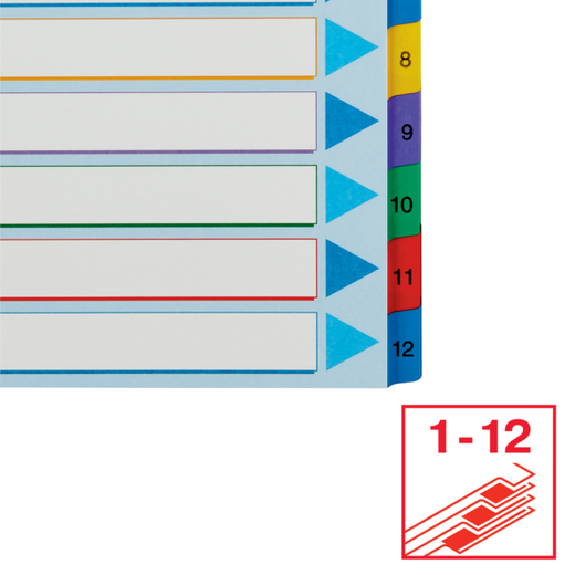Índice de proyectos multitaladro. DIN A4. Borra y Re-Escribe. Pestañas 1-12, multicolor