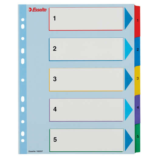Índice de proyectos multitaladro. DIN A4. Borra y Re-Escribe. Pestañas 1-5, multicolor