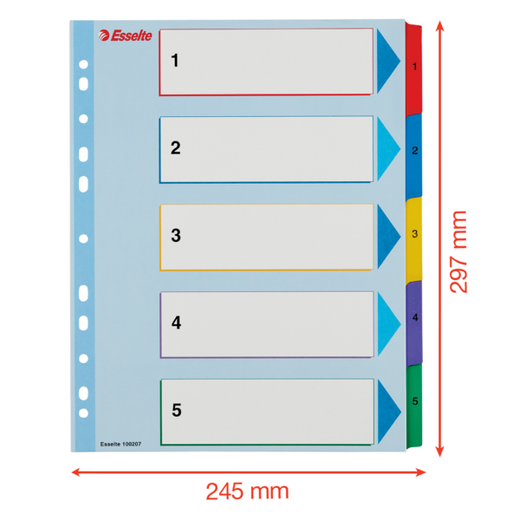 Índice de proyectos multitaladro. DIN A4. Borra y Re-Escribe. Pestañas 1-5, multicolor