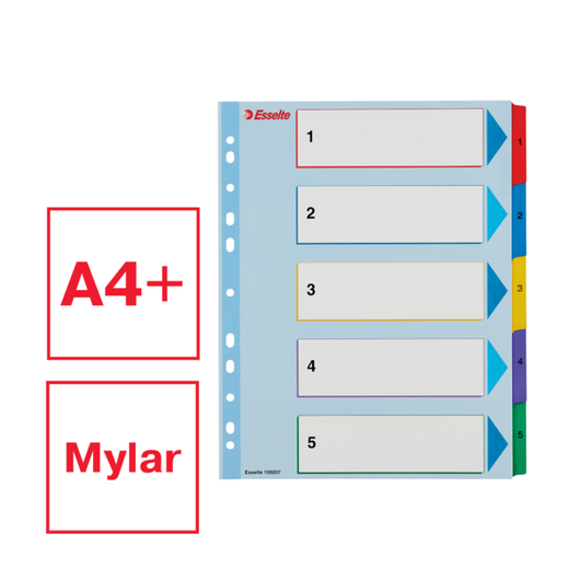 Índice de proyectos multitaladro. DIN A4. Borra y Re-Escribe. Pestañas 1-5, multicolor