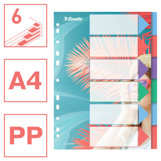 Índice multitaladro Esselte Colour'Breeze. PP. A4. 6 pestañas, multicolor