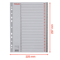 Índice multitaladro Esselte. DIN A4. Cartulina índice color. Pestañas 1-31 PP, gris