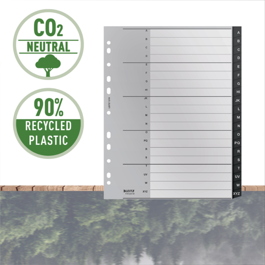 Índice multitaladro Leitz Recycle. DIN A4 maxi. 20 Pestañas A-Z. PP reciclado, climáticamente neutro y 100% reciclable, negro