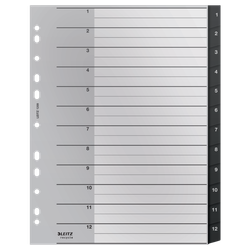 Índice multitaladro Leitz Recycle. DIN A4 maxi. Pestañas 1-12. PP reciclado, climáticamente neutro y 100% reciclable, negro