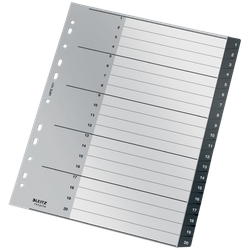 Índice multitaladro Leitz Recycle. DIN A4 maxi. Pestañas 1-20. PP reciclado, climáticamente neutro y 100% reciclable, negro