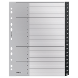 Índice multitaladro Leitz Recycle. DIN A4 maxi. Pestañas 1-20. PP reciclado, climáticamente neutro y 100% reciclable, negro