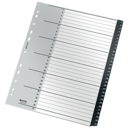 Índice multitaladro Leitz Recycle. DIN A4 maxi. Pestañas 1-31. PP reciclado, climáticamente neutro y 100% reciclable, negro