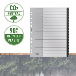 Índice multitaladro Leitz Recycle. DIN A4 maxi. Pestañas 1-31. PP reciclado, climáticamente neutro y 100% reciclable, negro