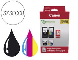 Ink-jet canon photo value pack pg-560 + cl561 + 50 hojas papel foto glossy 10x15 cm