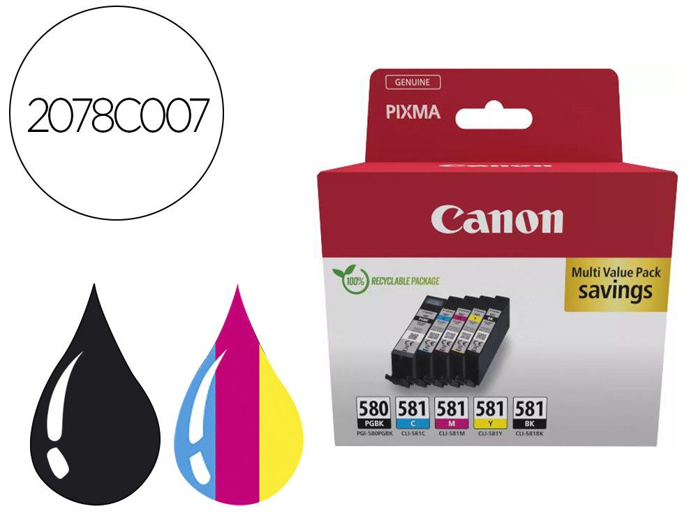 Ink-jet canon pixma multi value pack pgi580bk / cli581cmybk ecopack