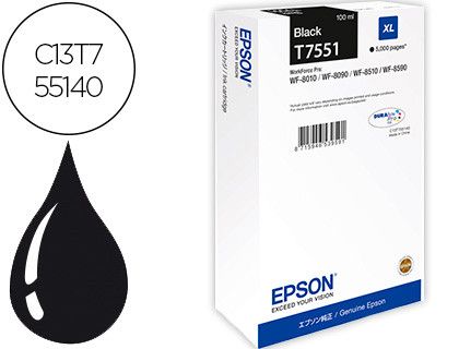 Ink-jet epson t551 workforce pro wf-8010 / wf-8090 / wf-8090 d3twc / wf-8510 / wf-8590 / wf-8590 negro 5.000