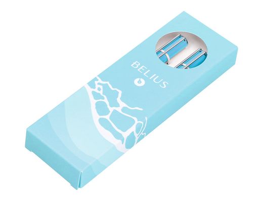 Juego boligrafo y roller belius endless summer aluminio color celeste y plateado tinta azul caja de diseño