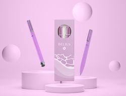 Juego boligrafo y roller belius endless summer aluminio color morado y plateado tinta azul caja de diseño