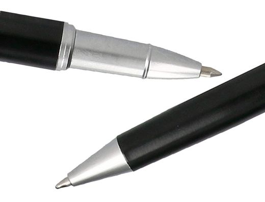 Juego boligrafo y roller belius norwich cuerpo negro mate y detalles cromados satinados en caja regalo