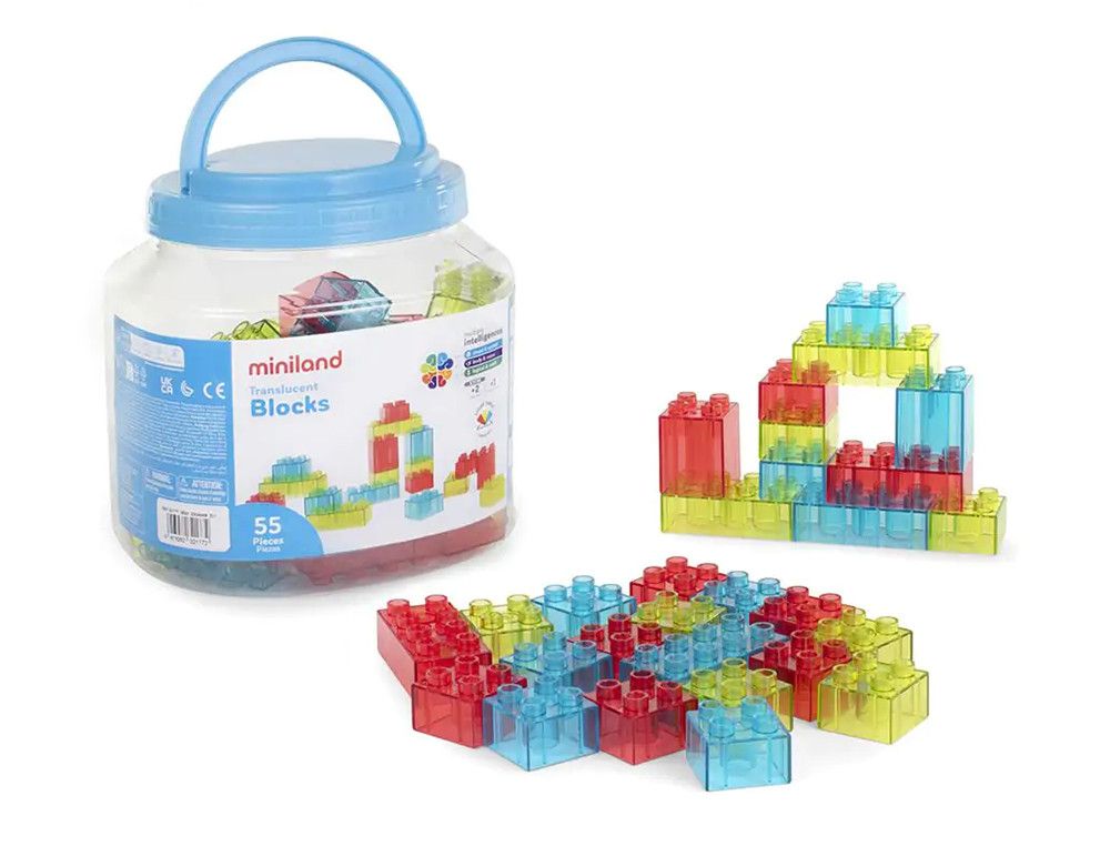 Juego didactico miniland bloques colores translucidos 55 piezas