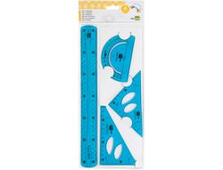 Juego Escuadra 10 cm Cartabon 14 cm Regla 30 cm y Semicirc. Plastico Flexible en Petaca Liderpapel Colores Surtidos