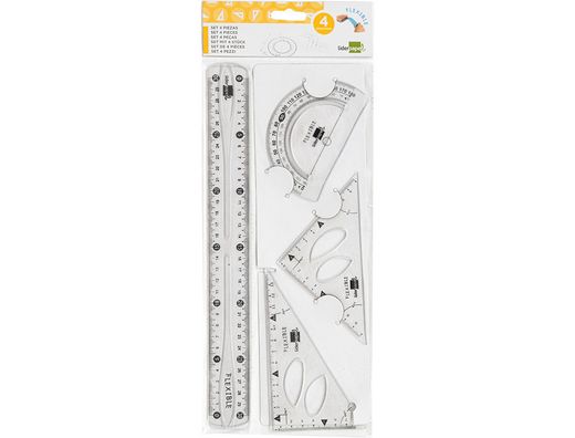 Juego Escuadra 10 cm Cartabon 14 cm Regla 30 cm y Semicirc. Plastico Flexible en Petaca Liderpapel Transparente