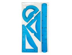 Juego escuadra 10 cm cartabon 14 cm regla 30 cm y semicirculo plastico flexible en petaca liderpapel colores