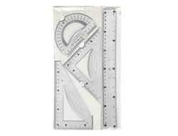 Juego escuadra 10 cm cartabon 14 cm regla 30 cm y semicirculo plastico flexible en petaca liderpapel