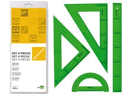 Juego Escuadra Cartabon Regla 30 Cms y Semicirculo en Petacaliderpapel Verde