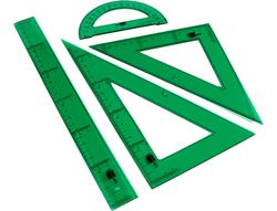 Juego Escuadra Cartabon Regla 30 Cms y Semicirculo en Petacaliderpapel Verde