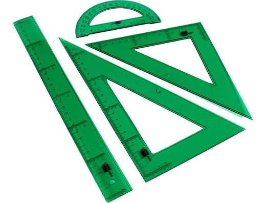 Juego Escuadra Cartabon Regla 30 Cms y Semicirculo en Petacaliderpapel Verde