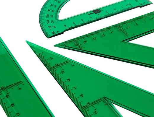 Juego Escuadra Cartabon Regla 30 Cms y Semicirculo en Petacaliderpapel Verde