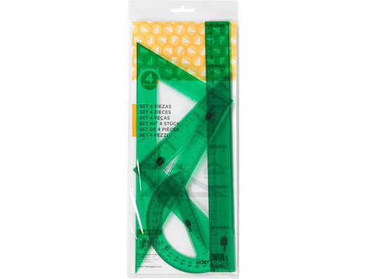 Juego Escuadra Cartabon Regla 30 Cms y Semicirculo en Petacaliderpapel Verde